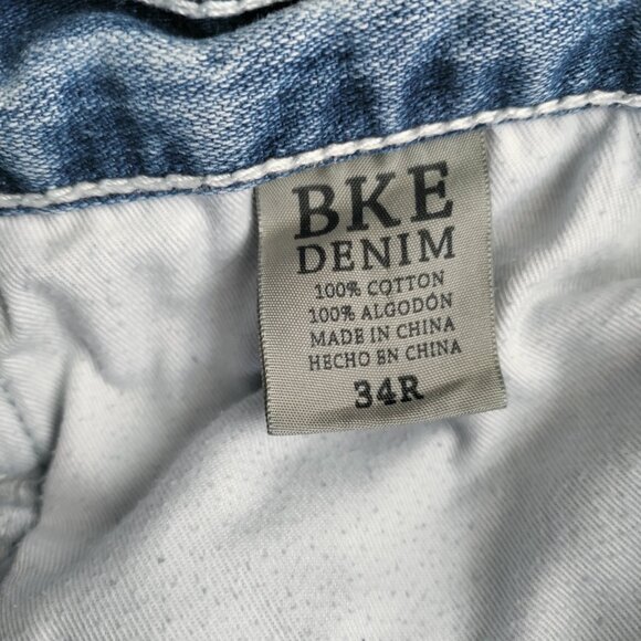 BKE Tyler 34R Mens Straight Jeans Stretch Denim 36x31 Distressed Blue Pants GUC - Picture 4 of 11